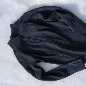 Blue/gray Athleta full zip slim fit jacket w/ zip pockets & thumb holes M in EUC